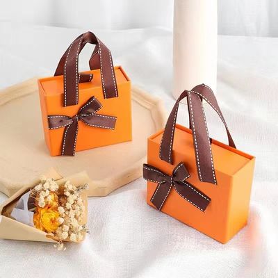 Orange Cosmetic Paper Box Makeup Sets Ribbon Cosmetic Packaging Box