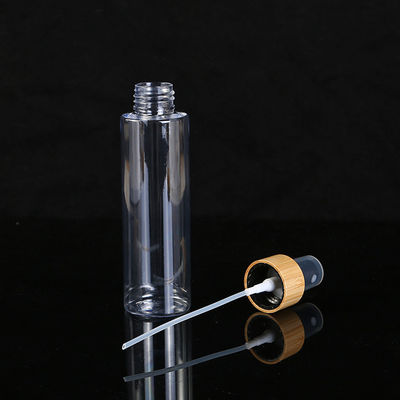 Body Material PET 100ml 120ml 250ml Empty Clear Plastic Bottle with Fine Mist Bamboo Black Sprayer for Cosmetic Packaging