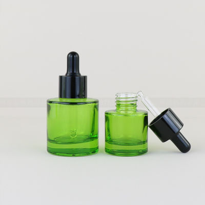 Eco Friendly Cosmetic Packaging 15ml30ml 50ml 1 oz 1.5oz Green Serum Essential Oil Bottomed Glass Dropper Bottle with Golden Cap
