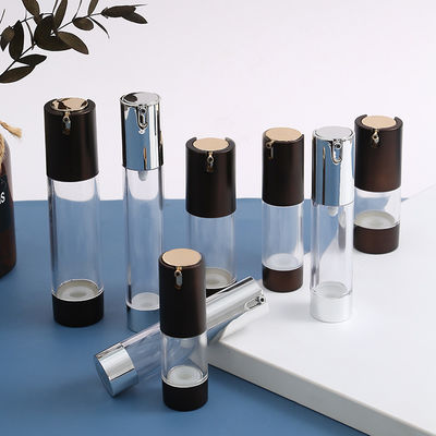 15ml 30ml 50ml Plastic Black Lotion Luxury Serum Matte Silver Pump Round Airless Pump Bottle for Essential Oil AS Plastic Type