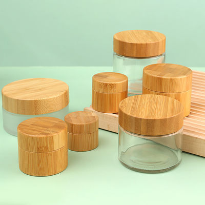 Bamboo Cap Skincare Body Lotion Cosmetic Packaging 30g 50g 100g Glass Empty Container Frosted Cream Jars for Cosmetic