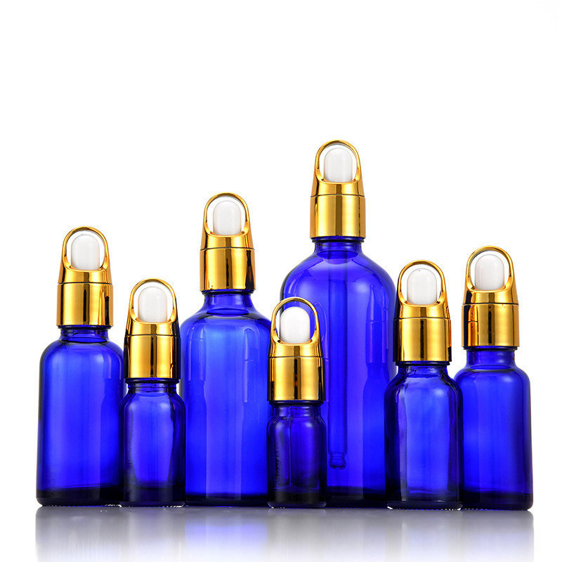 Frosted Blue Glass Cosmetic Face Serum Bottles Custom Empty Luxury Hair Essential Oil Dropper Bottle with Box Sample Free